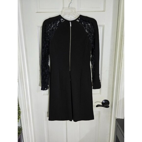 Julia Jordan Womens Black Mini Shift Dress Polka Dot Lace Trim Long Sleeve - Picture 5 of 11